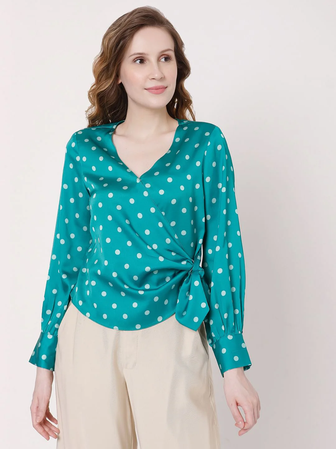 Teal Polka Dot Wrap Top - Image 2