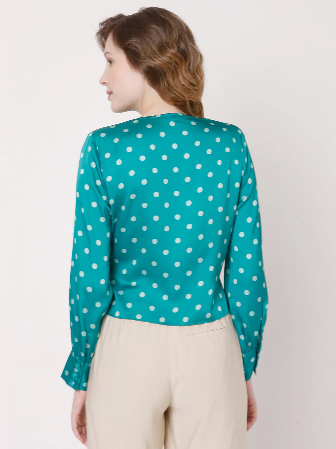 Teal Polka Dot Wrap Top - Image 4