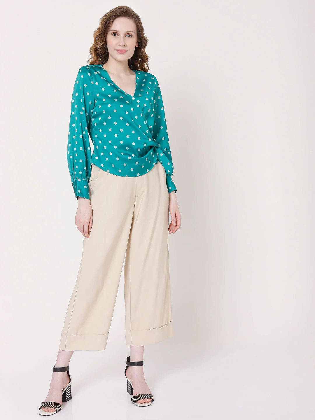 Teal Polka Dot Wrap Top - Image 5