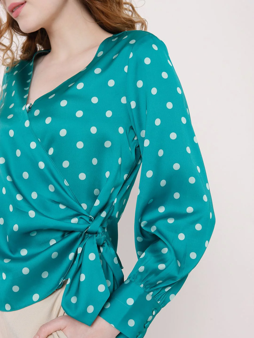 Teal Polka Dot Wrap Top - Image 6