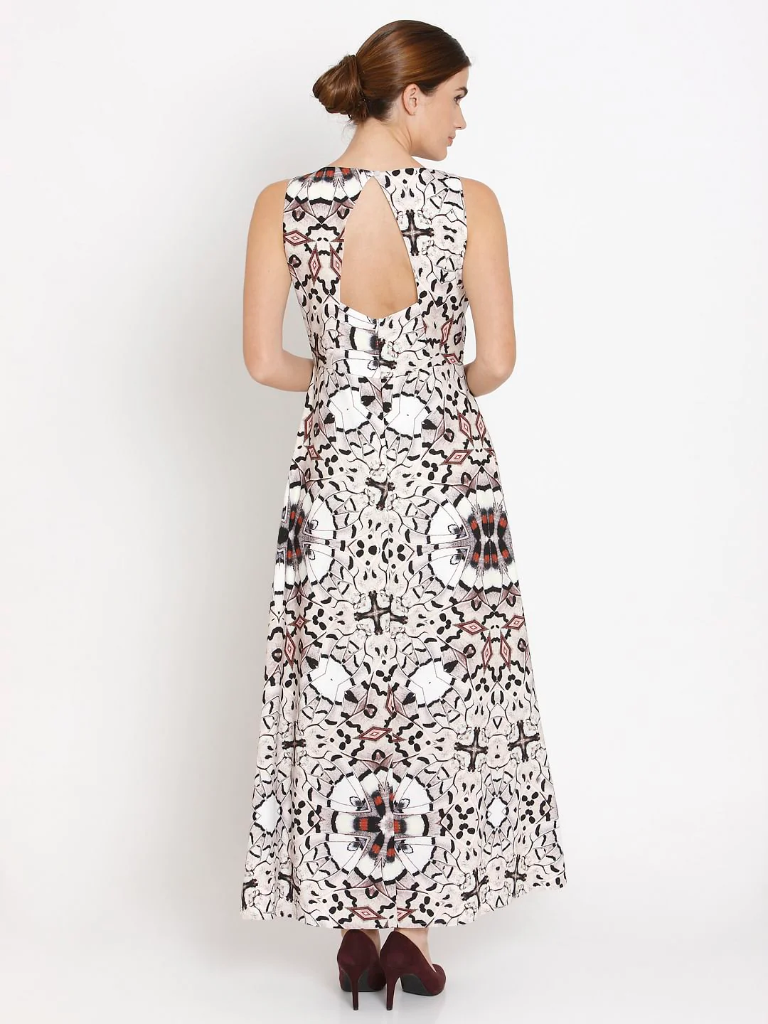 White Abstract Print Asymmetric Maxi Dress - Image 4