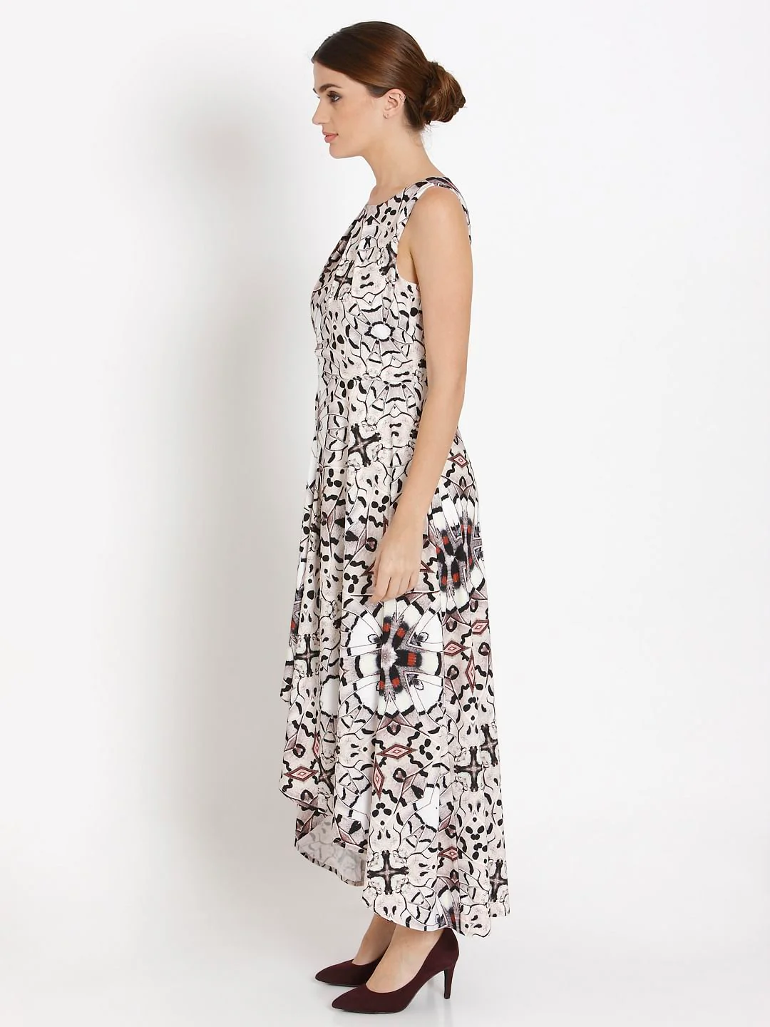 White Abstract Print Asymmetric Maxi Dress - Image 6