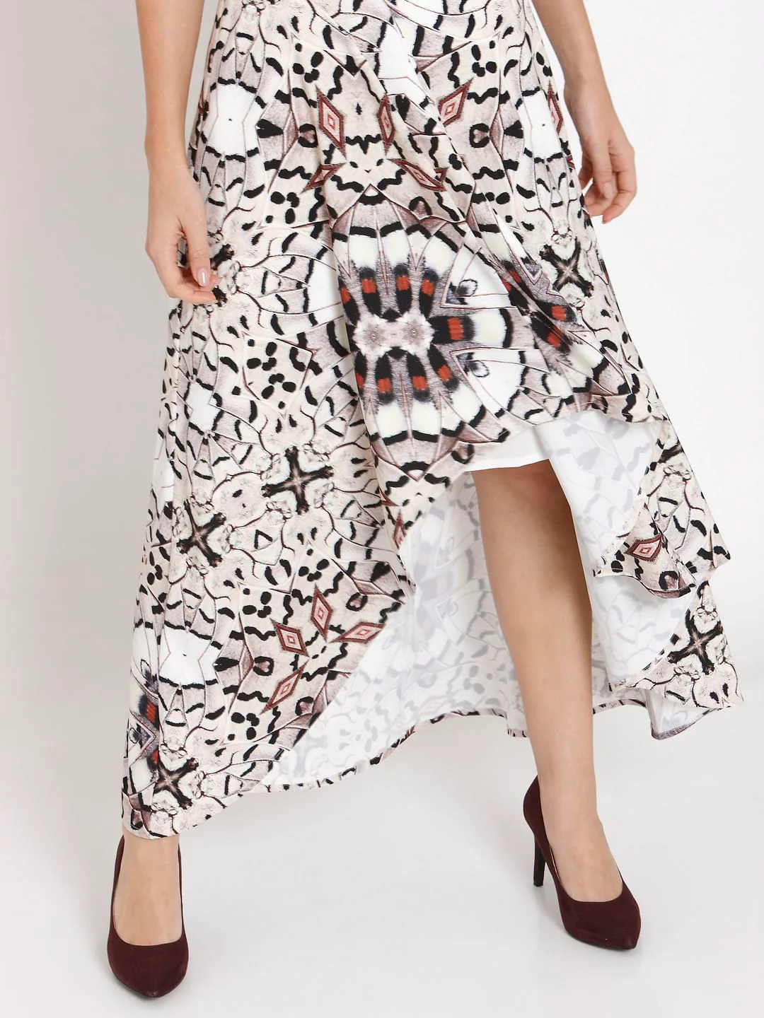 White Abstract Print Asymmetric Maxi Dress - Image 7