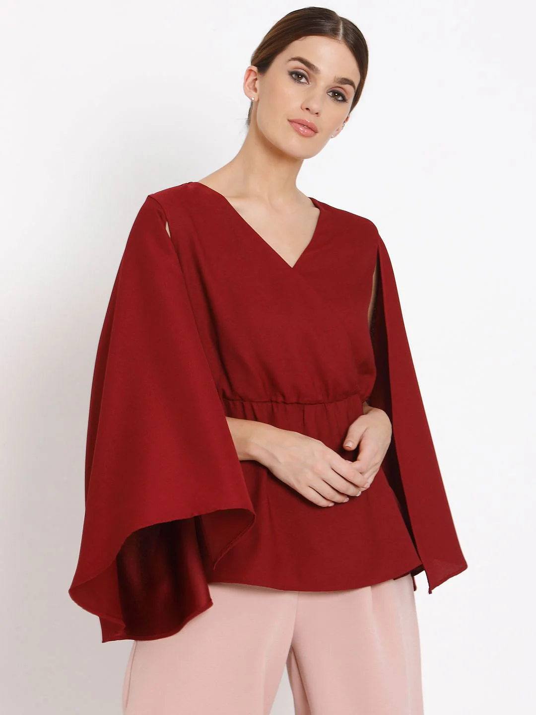 Red Cape Sleeves Top - Image 2