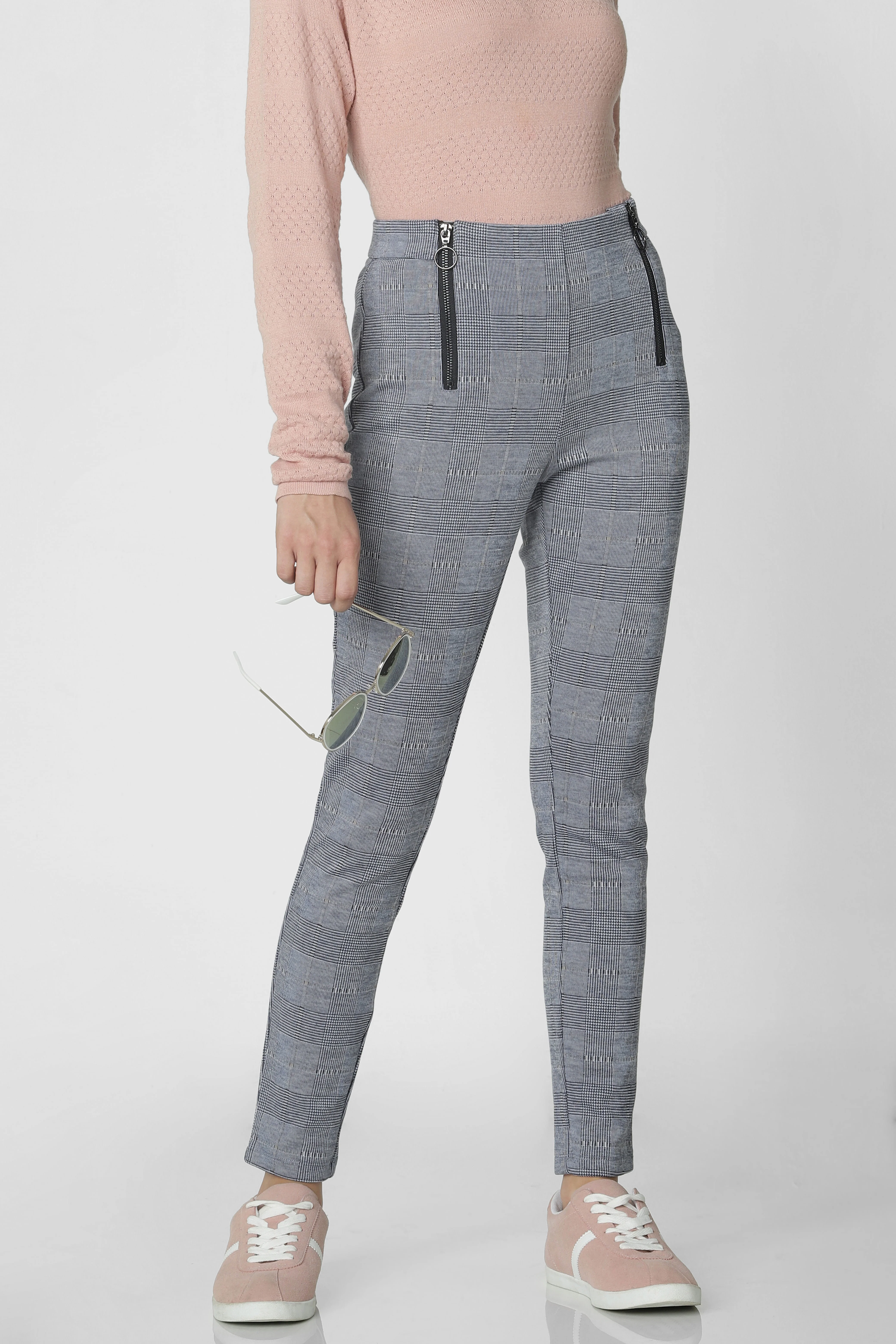 Dark Blue High Waist Zip Detail Leggings - Image 2