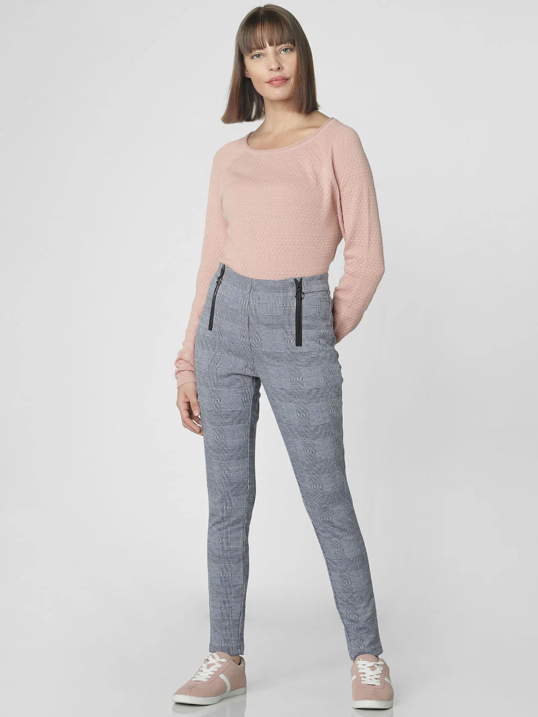 Dark Blue High Waist Zip Detail Leggings - Image 4