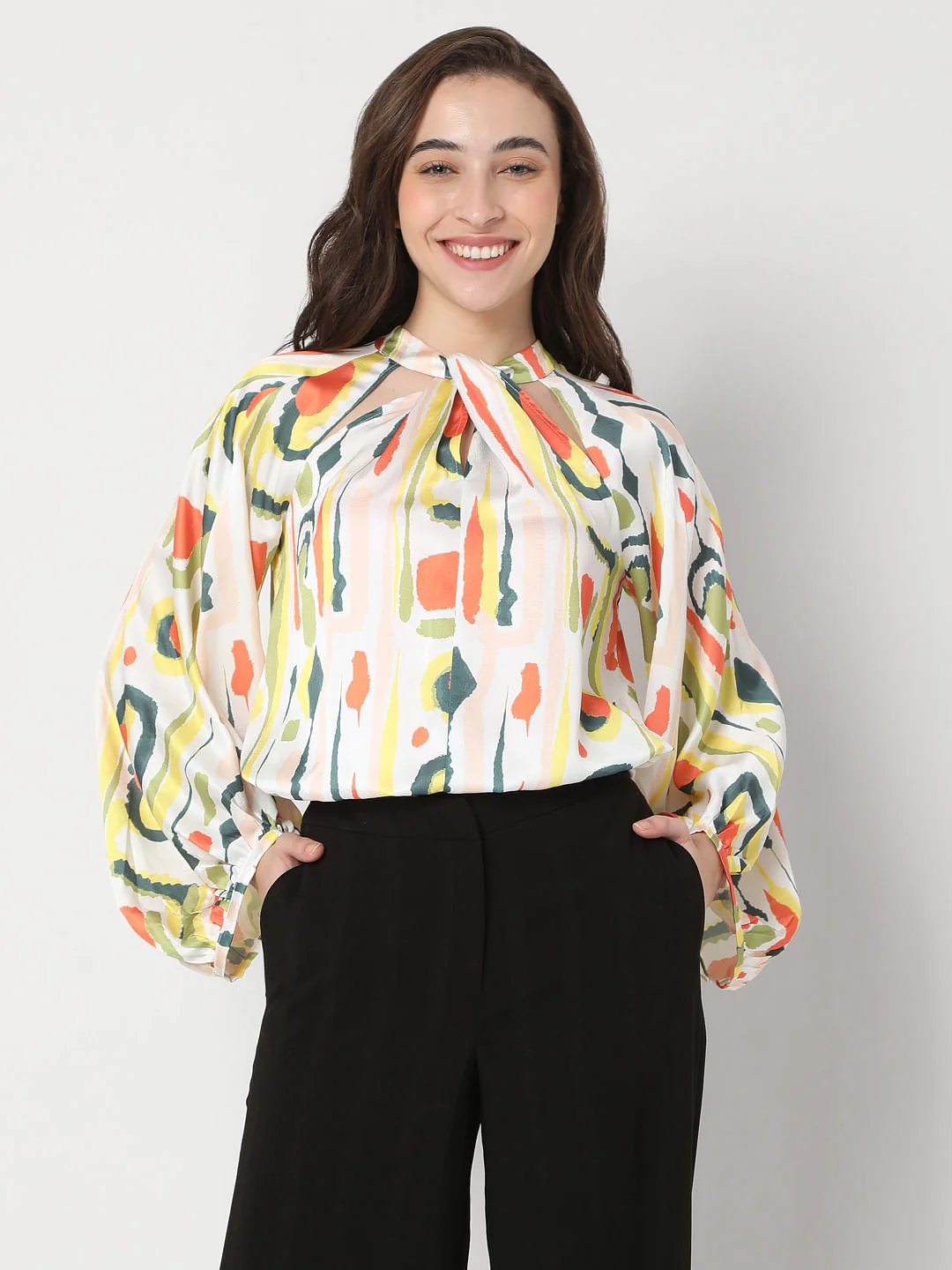 White Abstract Print Top - Image 2