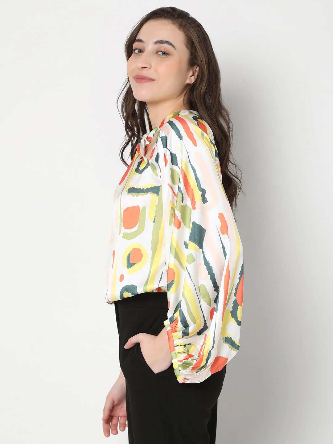 White Abstract Print Top - Image 3