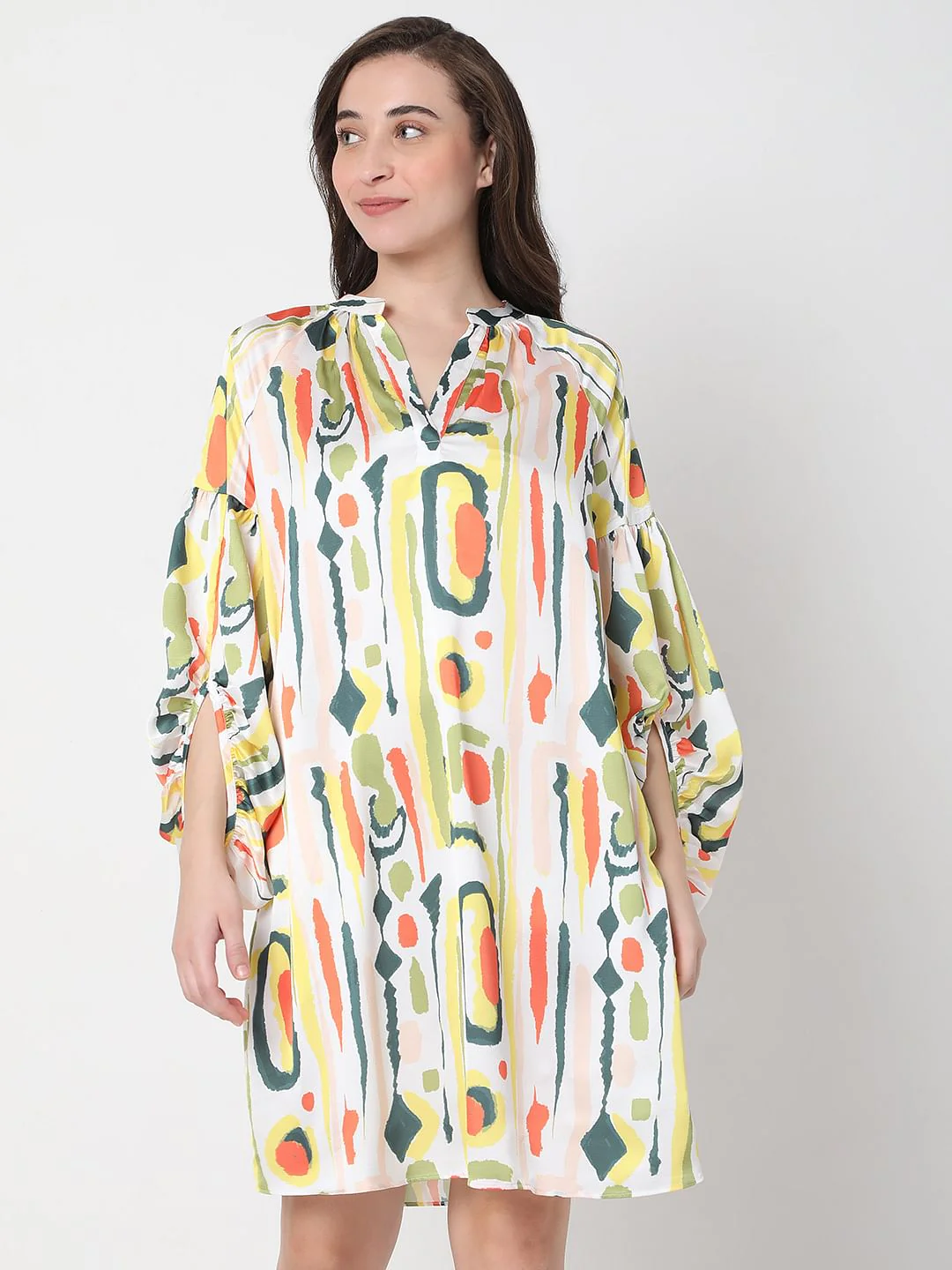 White Abstract Print Shift Dress - Image 2