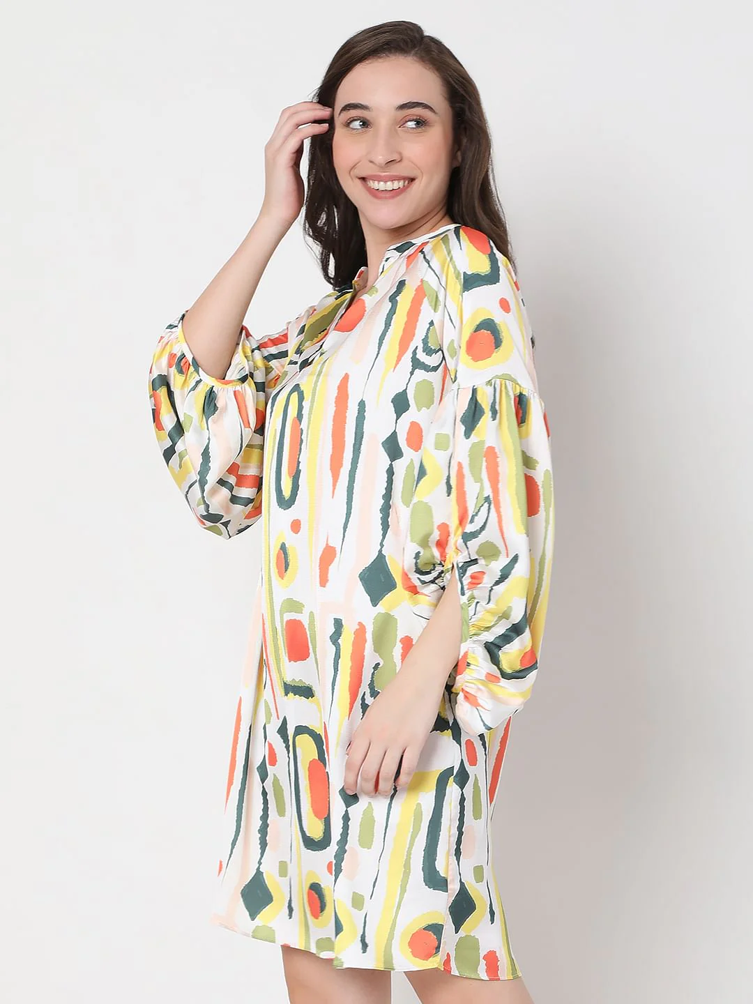 White Abstract Print Shift Dress - Image 3