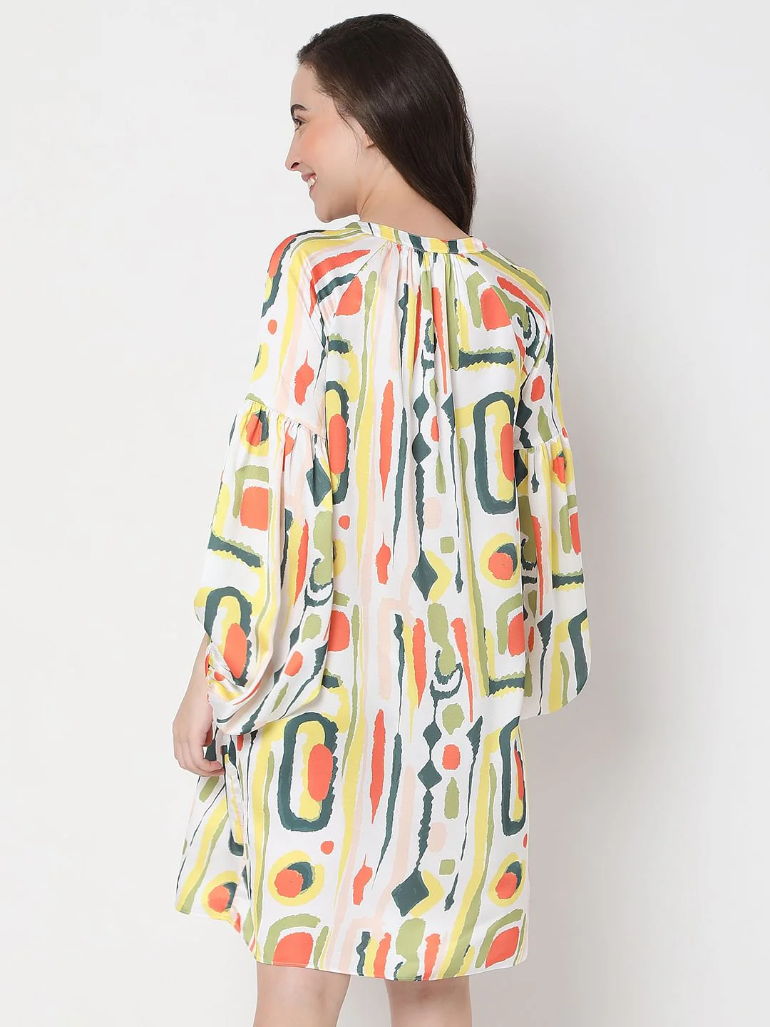 White Abstract Print Shift Dress - Image 4