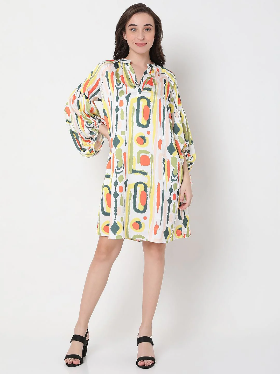 White Abstract Print Shift Dress - Image 5