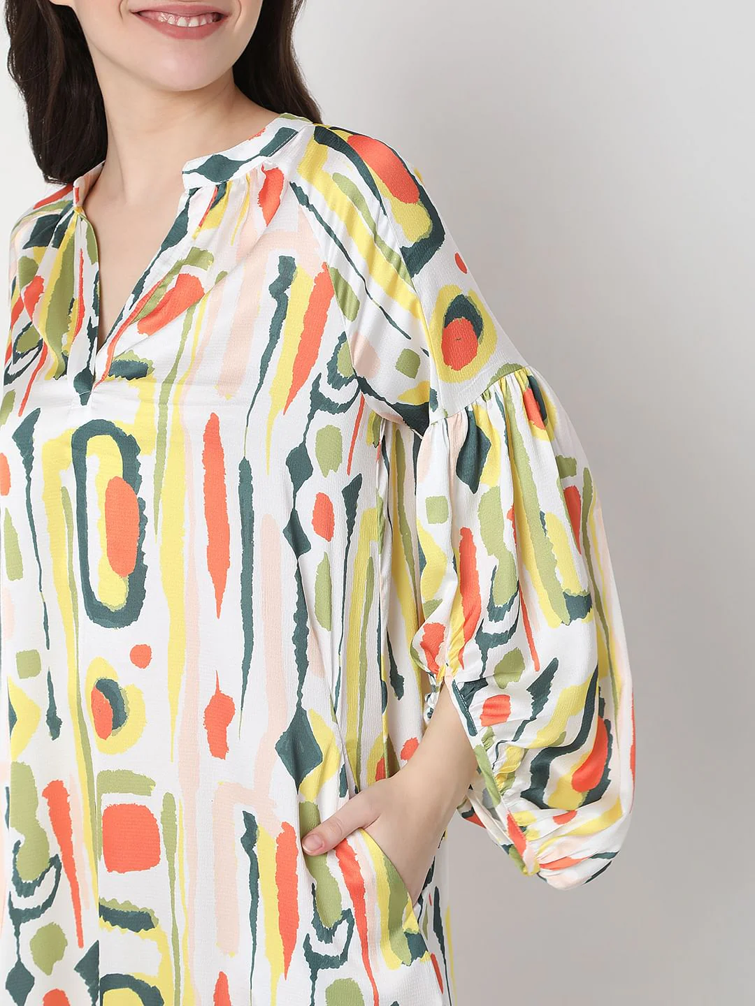 White Abstract Print Shift Dress - Image 6