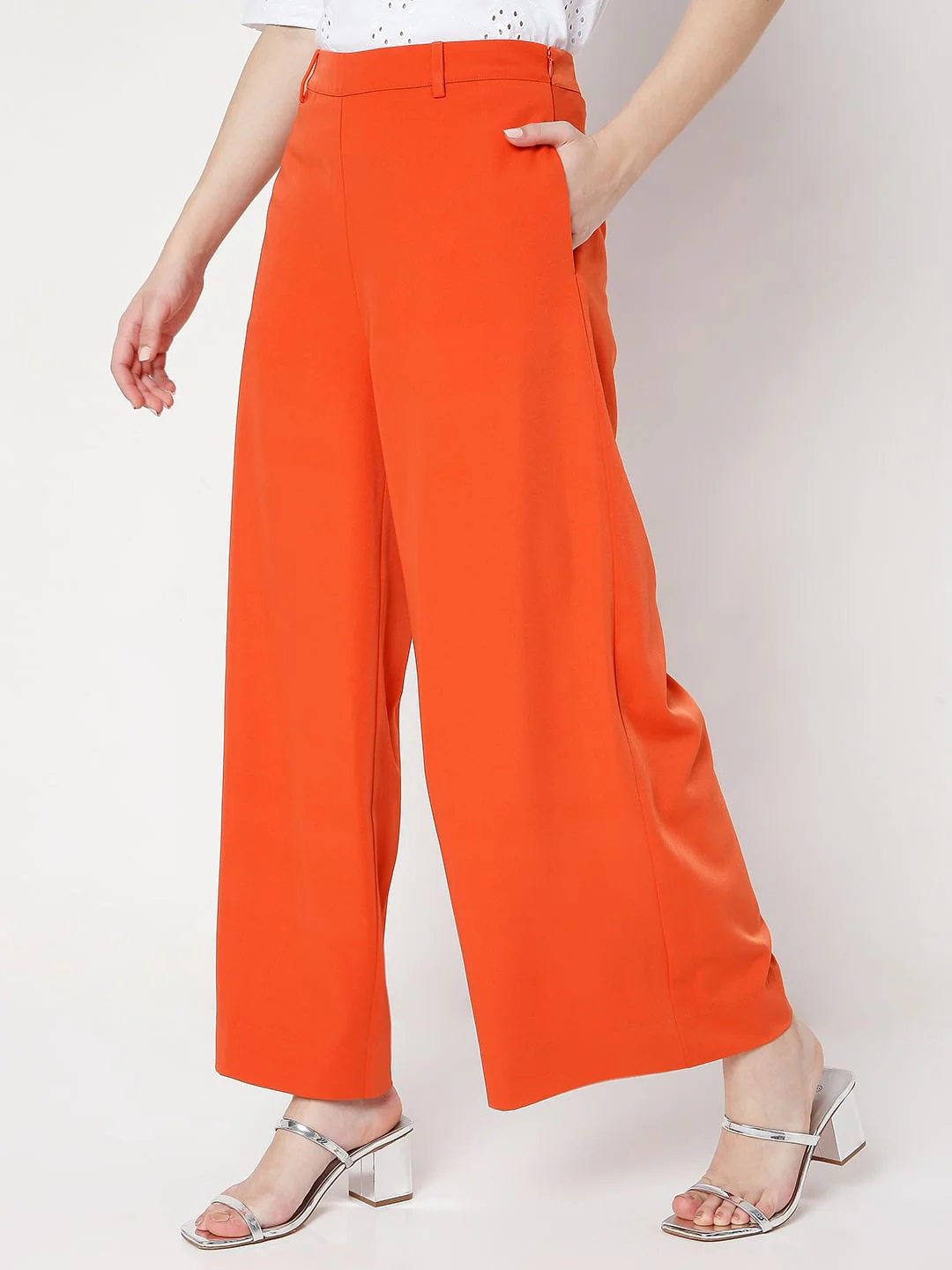 Orange High Waist Flared Pants - Image 3