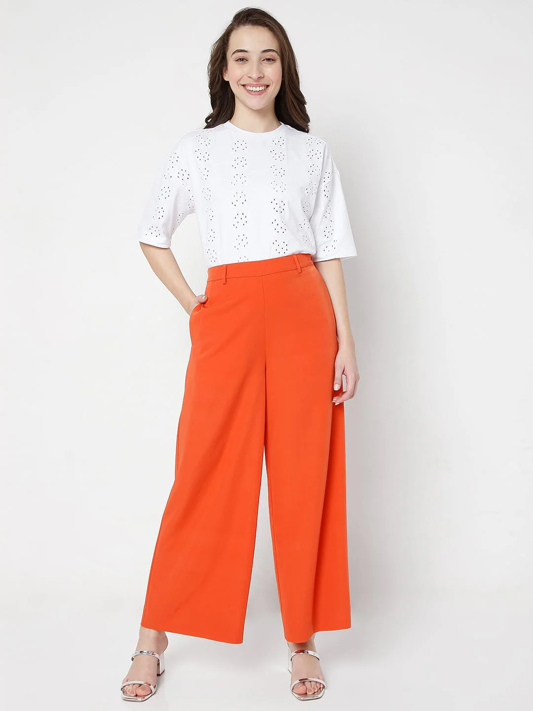 Orange High Waist Flared Pants - Image 6