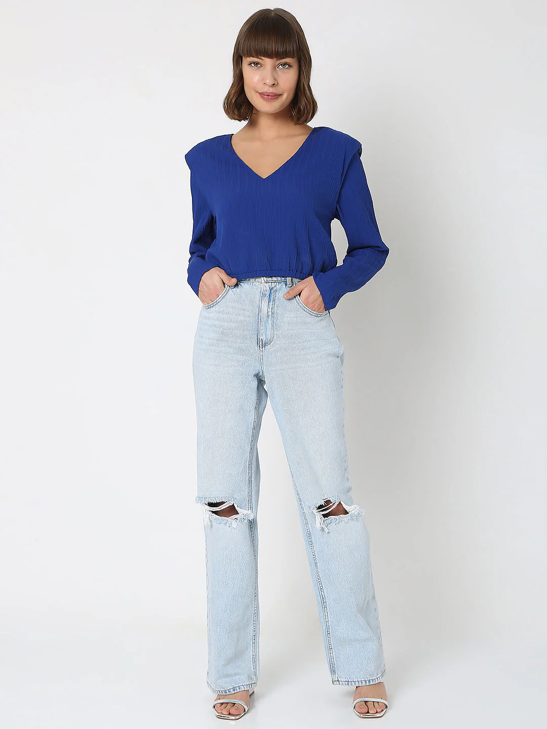 Blue Cropped Co-Ord Set Top - Image 5