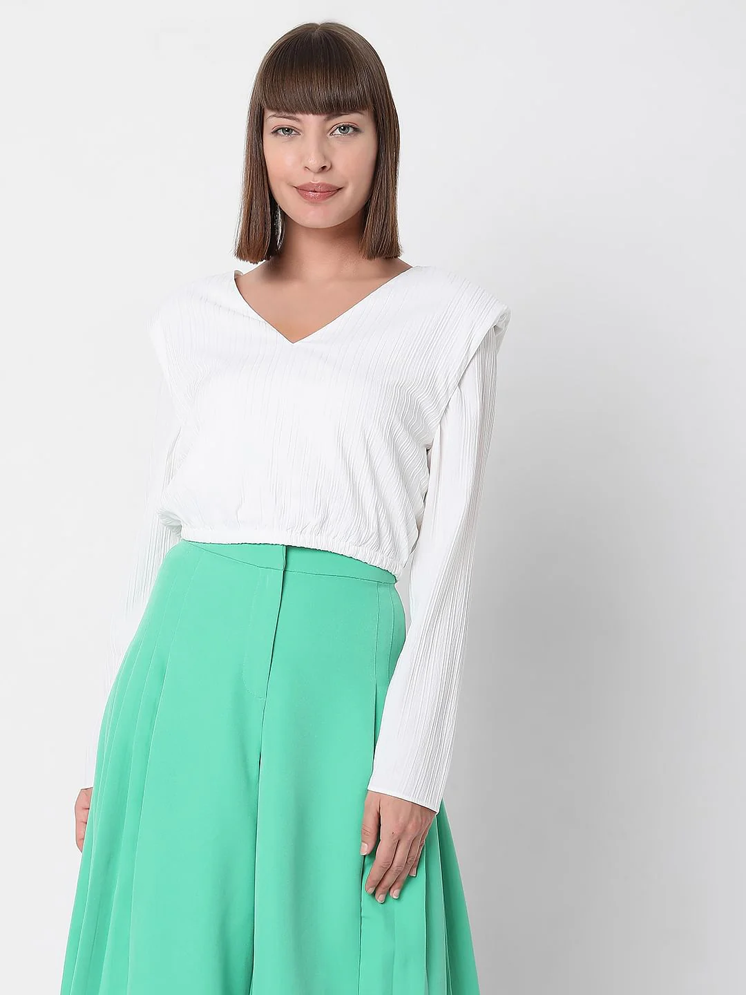 White Textured Crop Top - Image 2