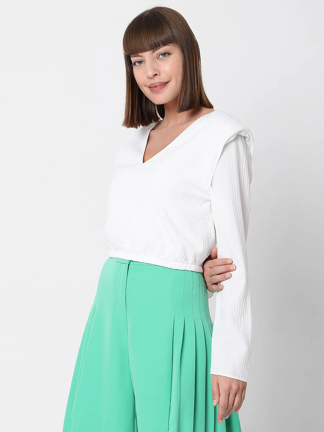 White Textured Crop Top - Image 3