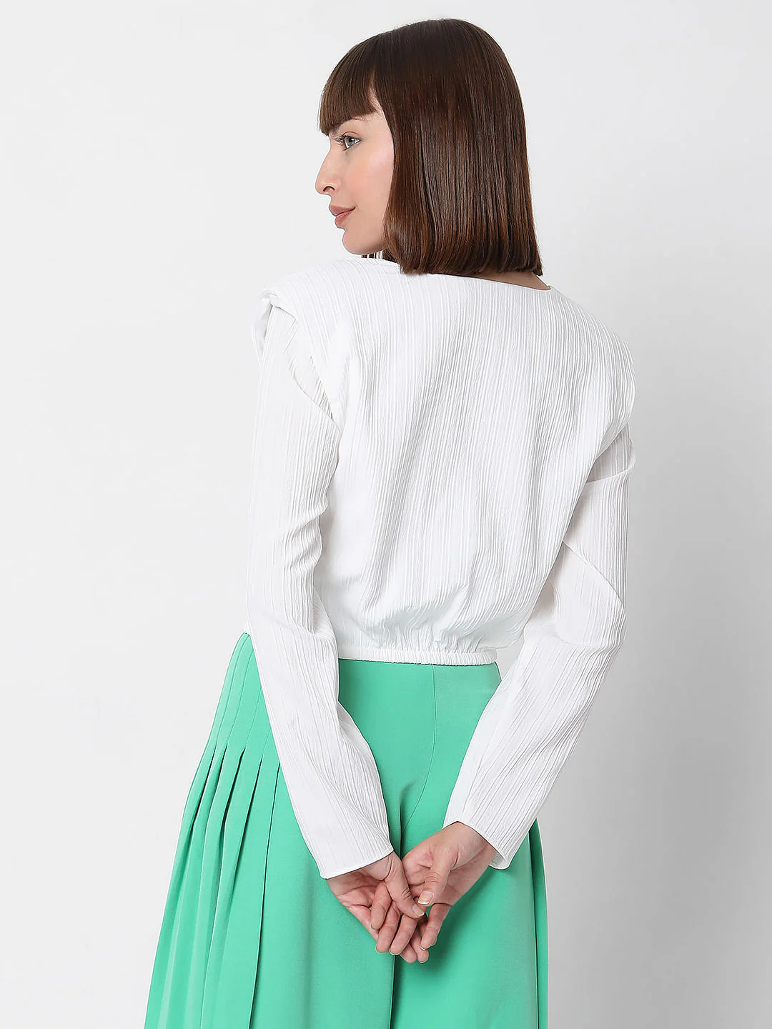 White Textured Crop Top - Image 4