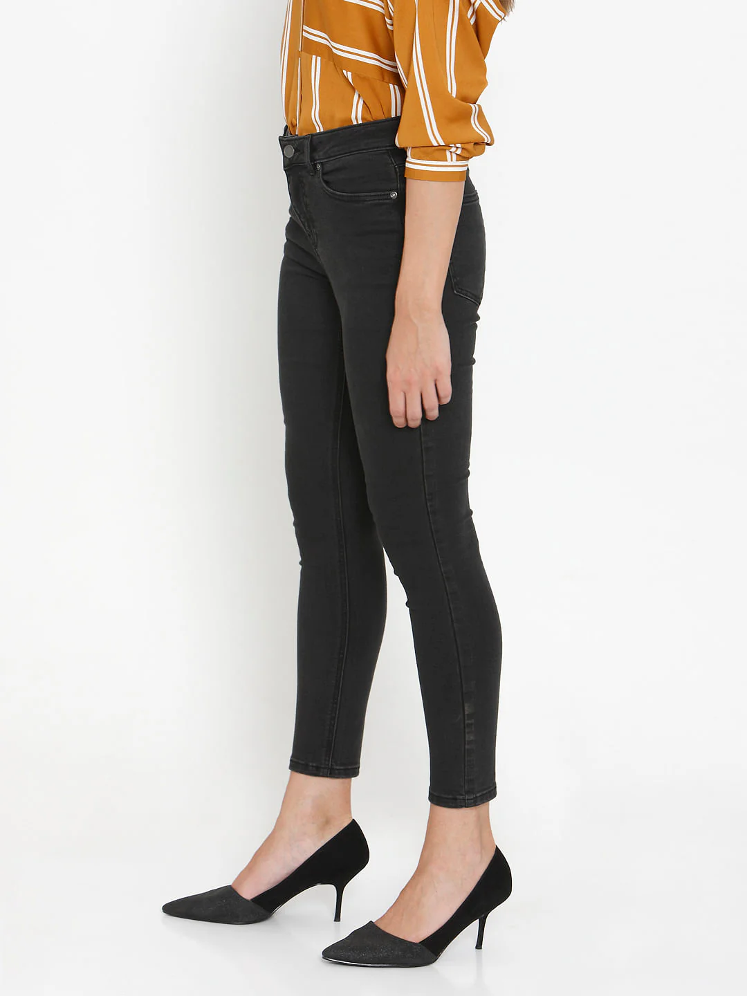 Dark Grey Mid Rise Faded Skinny Fit Jeans - Image 3