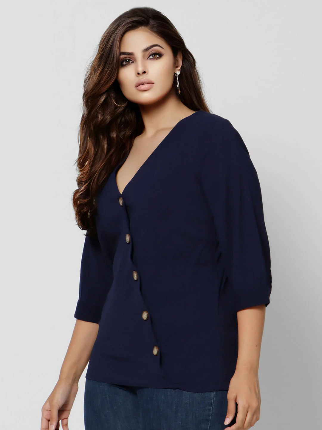 Curve Blue V Neck Top - Image 2