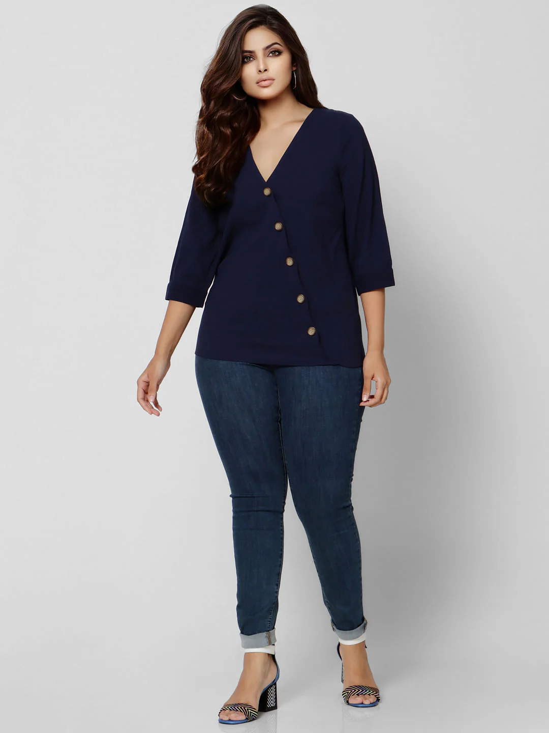 Curve Blue V Neck Top - Image 4