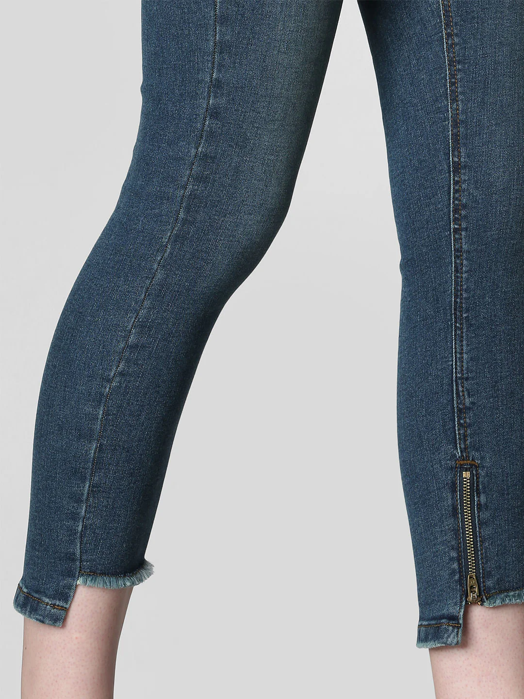 Blue Mid Rise Frayed Hem Skinny Jeans - Image 6
