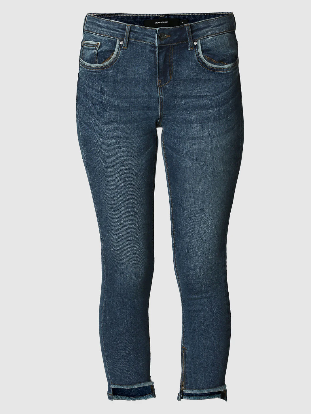Blue Mid Rise Frayed Hem Skinny Jeans - Image 7