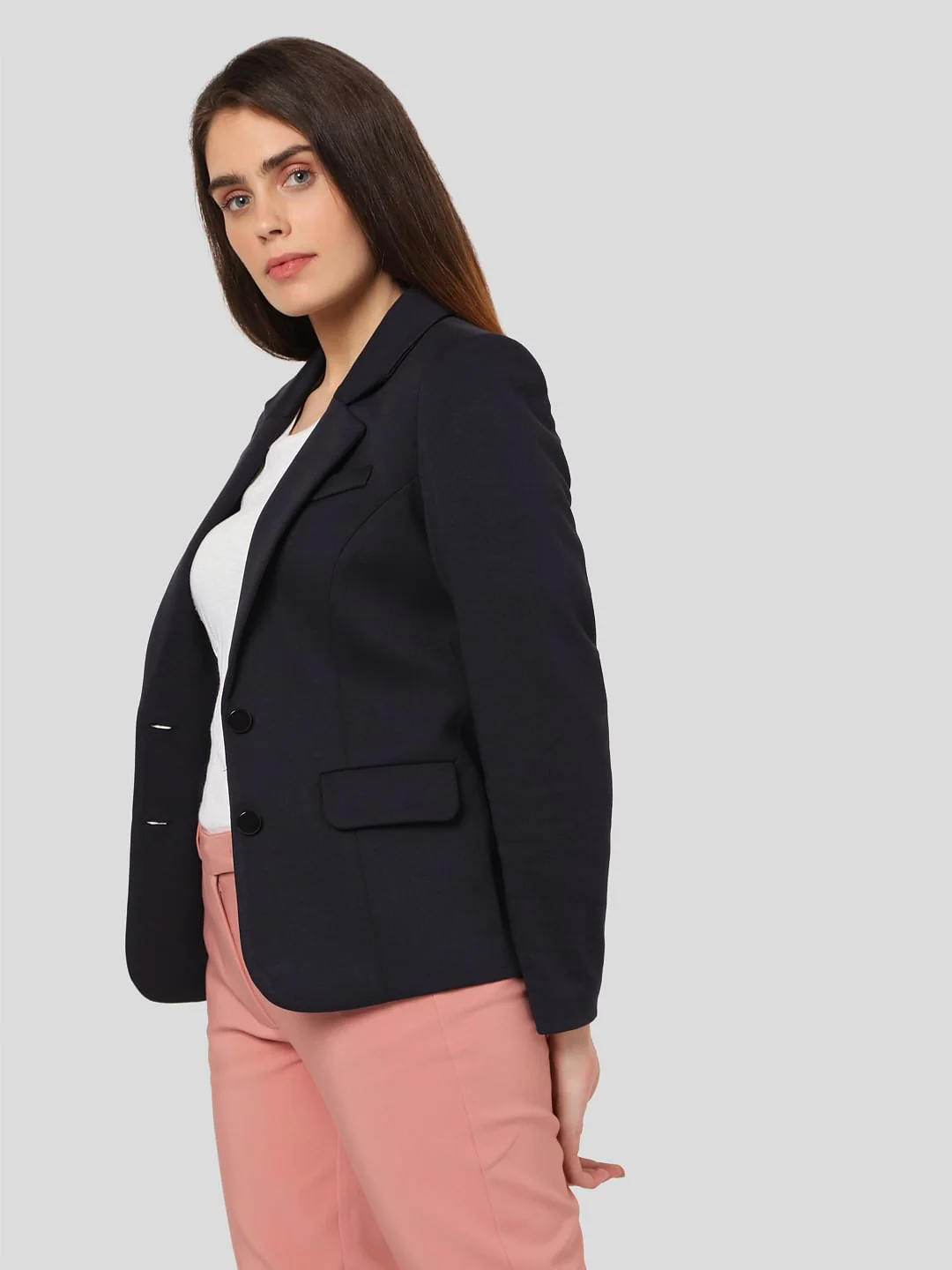 Navy Blue Knit Blazer - Image 2