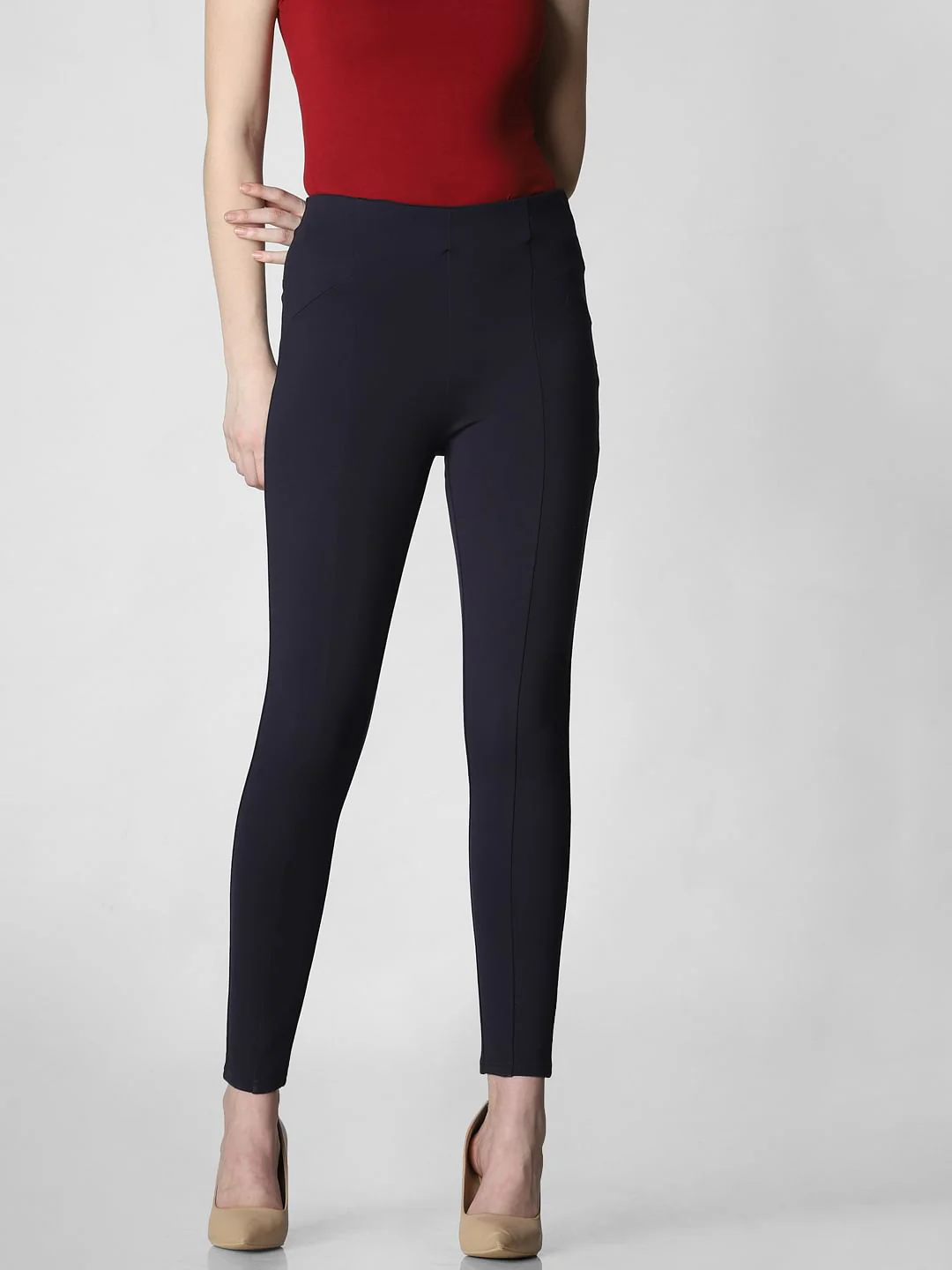 Navy Blue Mid Rise Skinny Fit Leggings