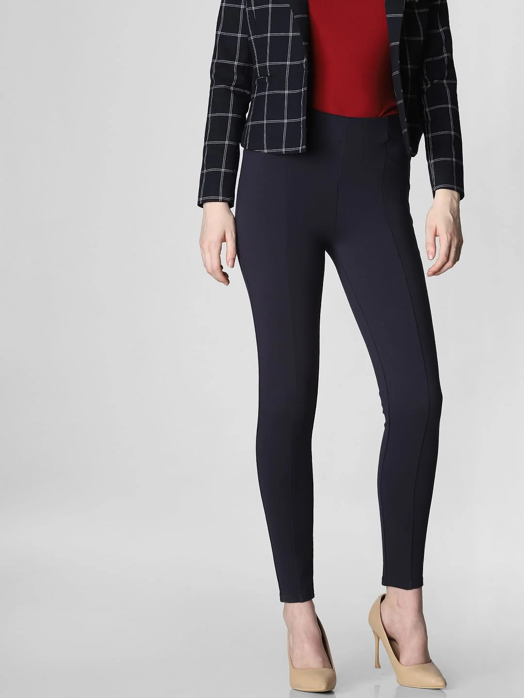 Navy Blue Mid Rise Skinny Fit Leggings - Image 2
