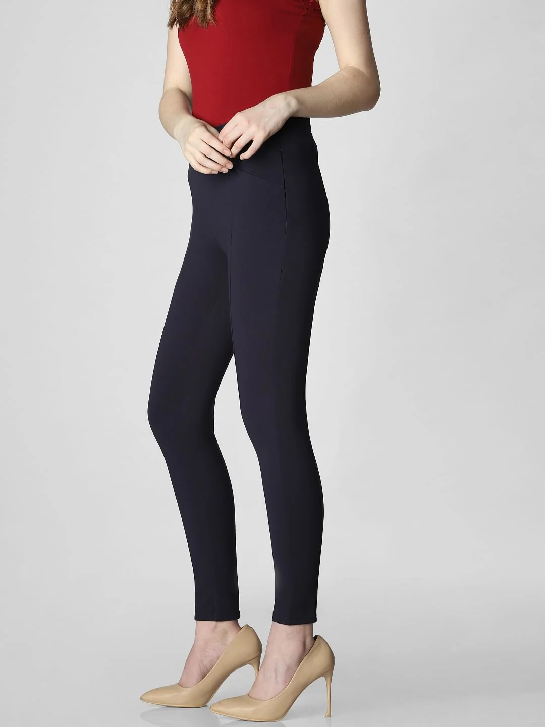 Navy Blue Mid Rise Skinny Fit Leggings - Image 3