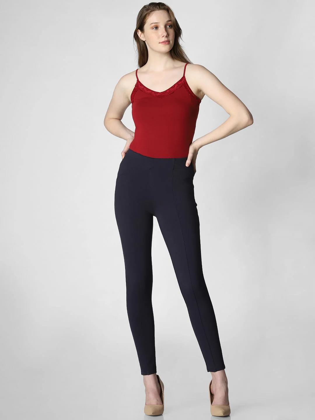 Navy Blue Mid Rise Skinny Fit Leggings - Image 5