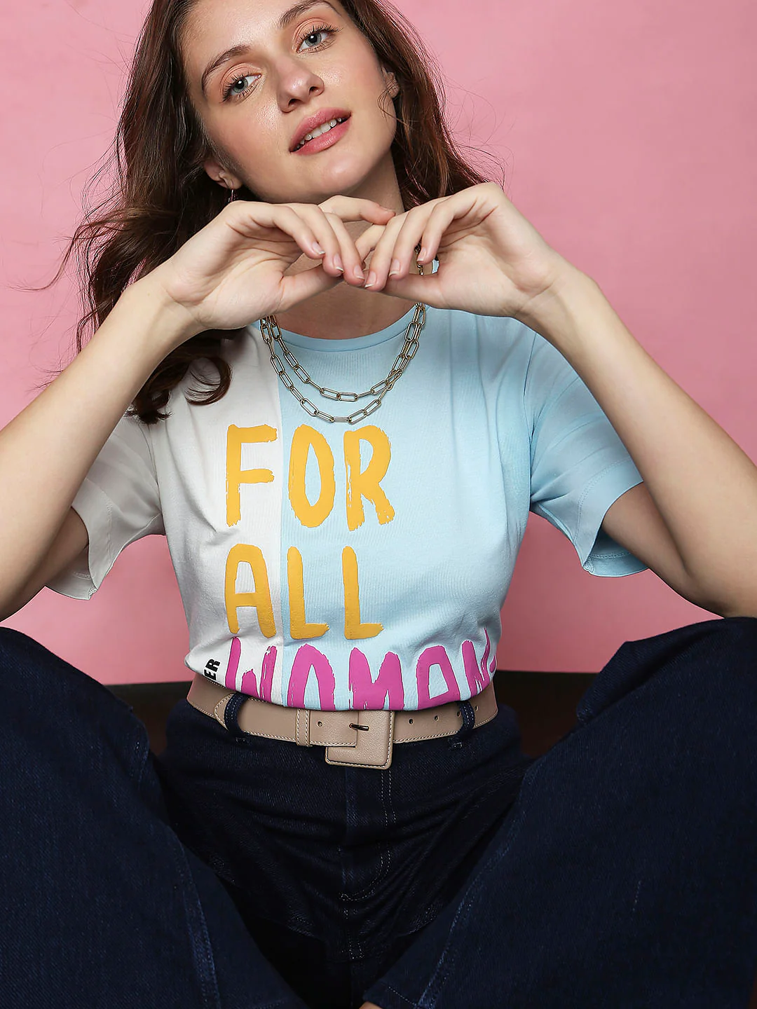 Blue Colourblocked Printed T-Shirt