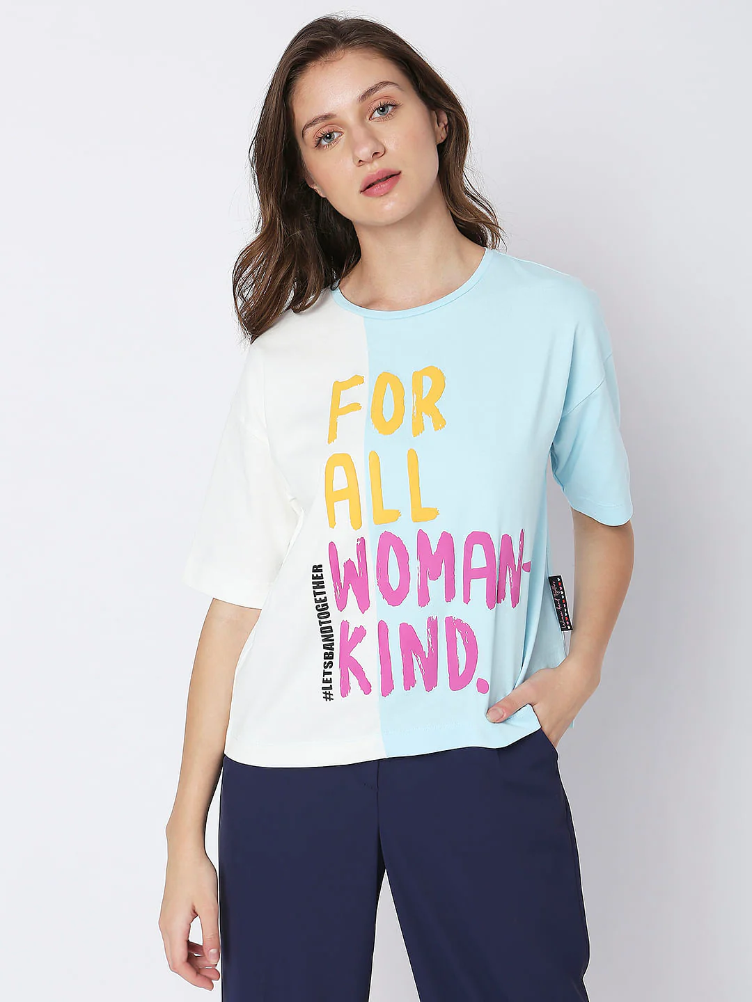 Blue Colourblocked Printed T-Shirt - Image 2