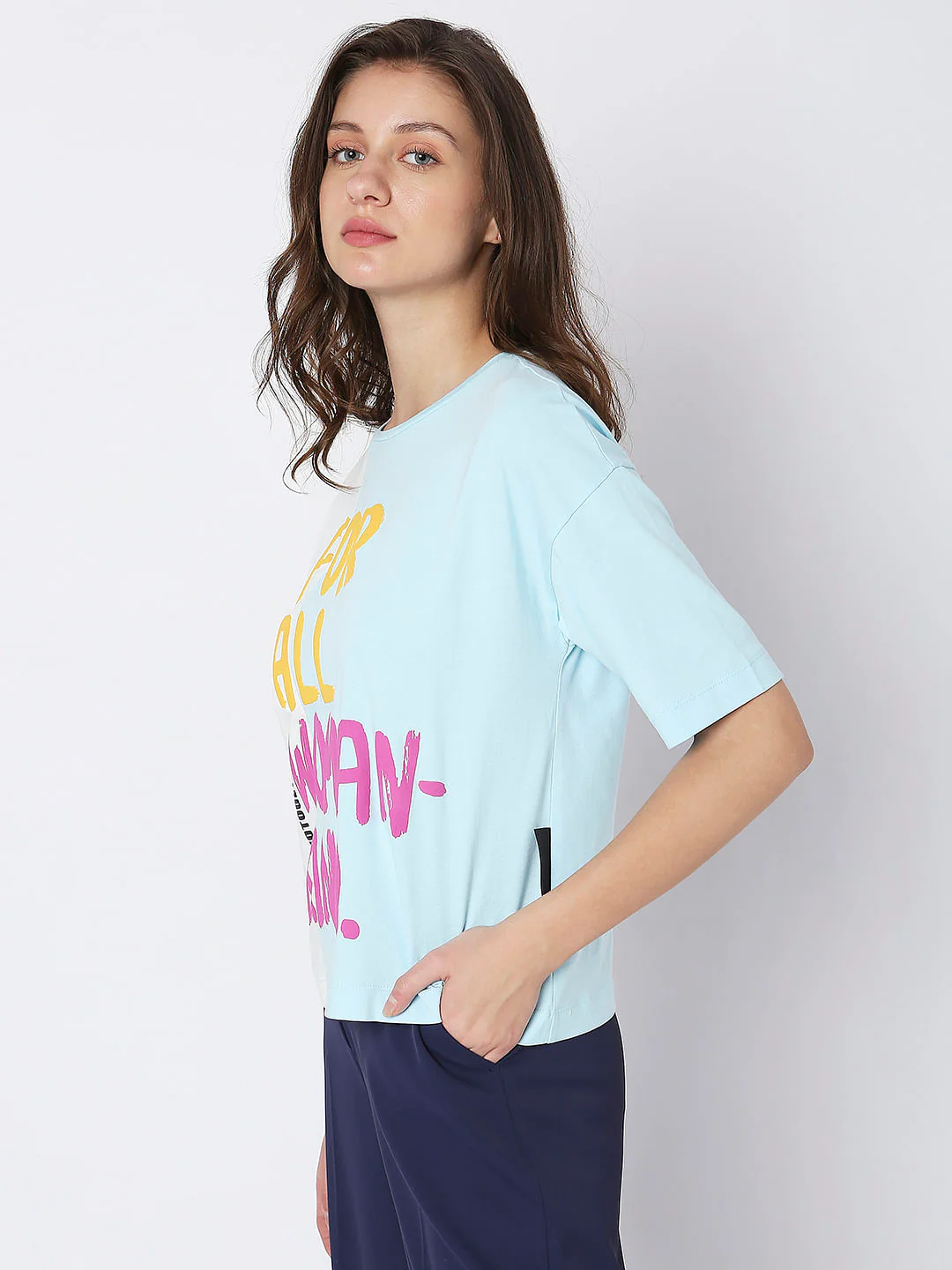 Blue Colourblocked Printed T-Shirt - Image 3