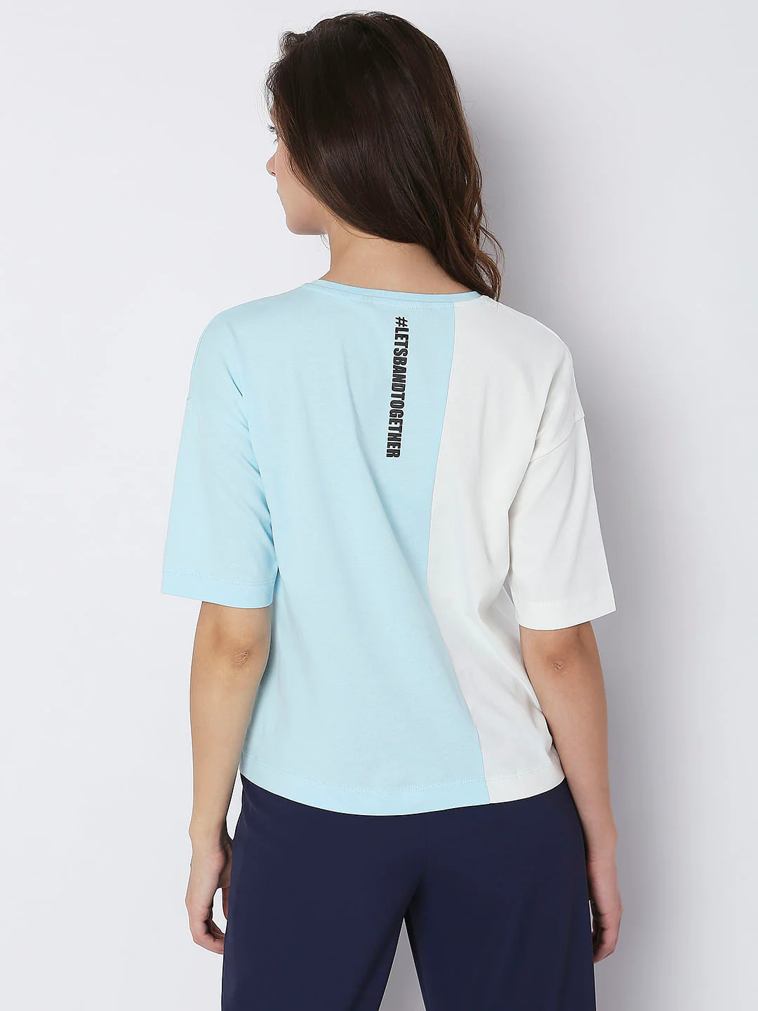 Blue Colourblocked Printed T-Shirt - Image 4