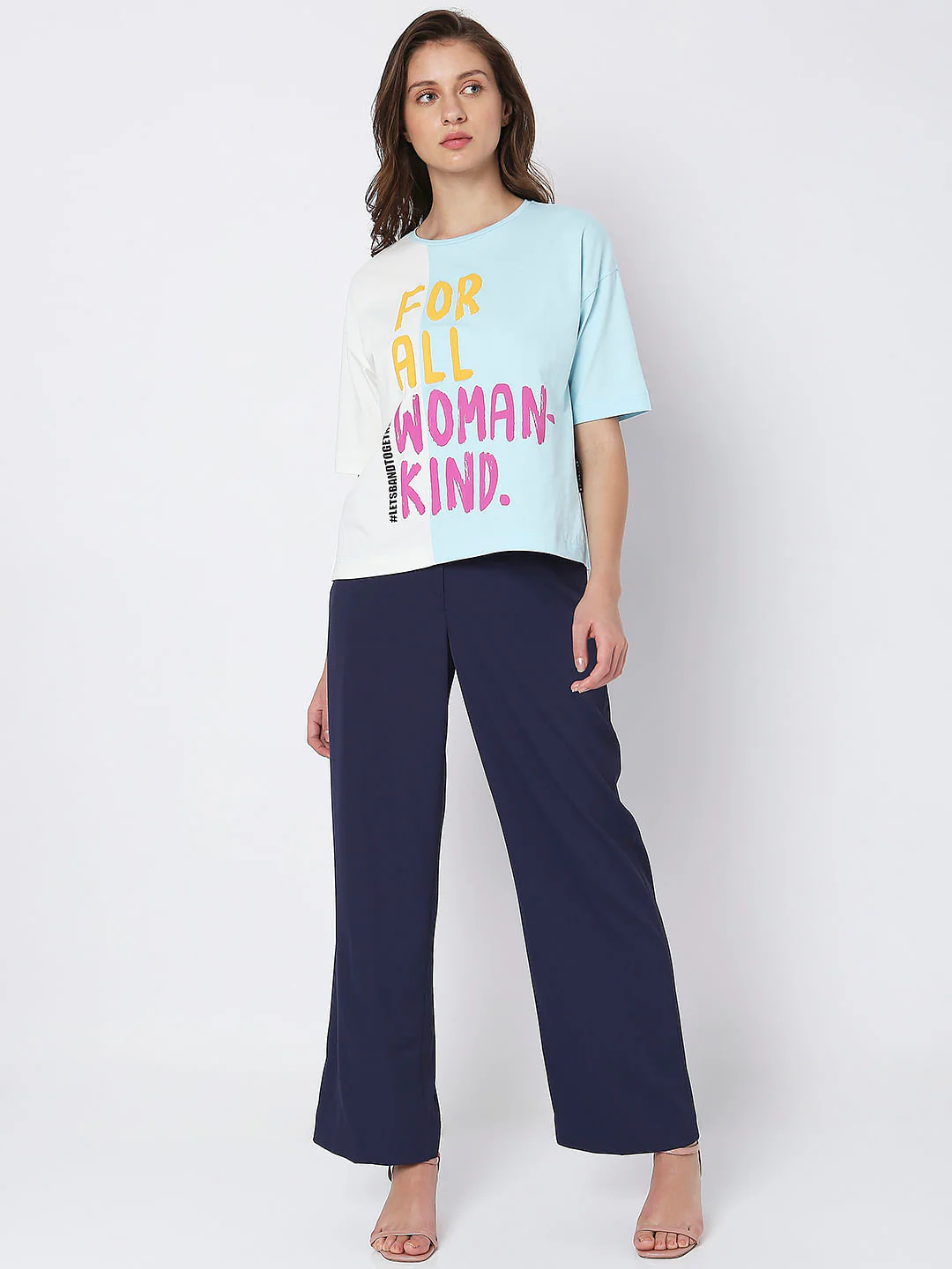 Blue Colourblocked Printed T-Shirt - Image 5