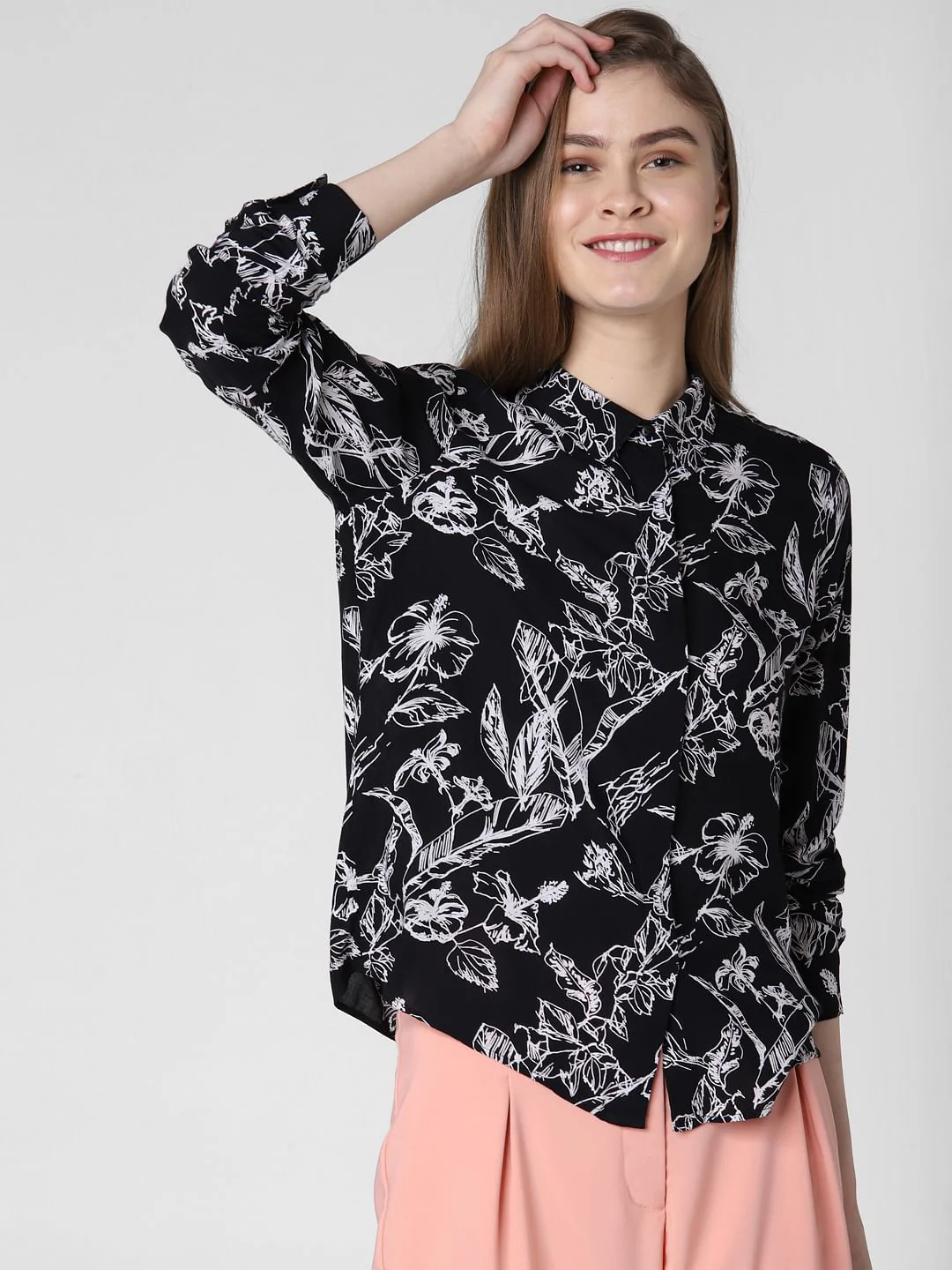 Black Floral Print Shirt - Image 2