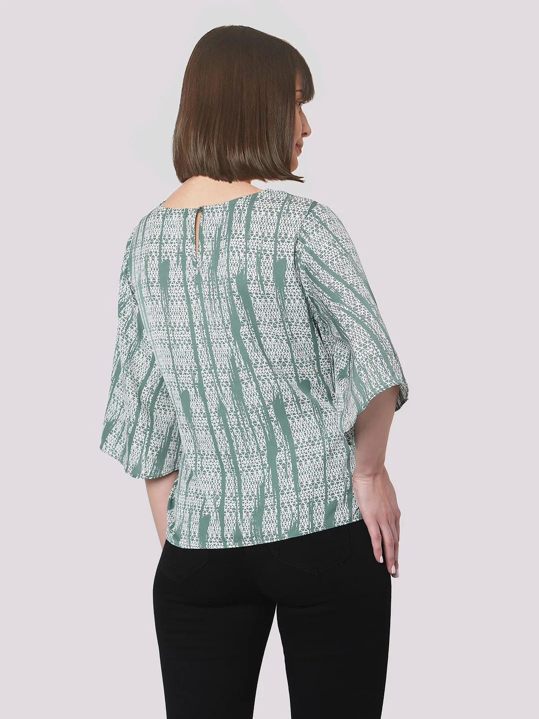 Green Geometric Print Wrap Top - Image 4