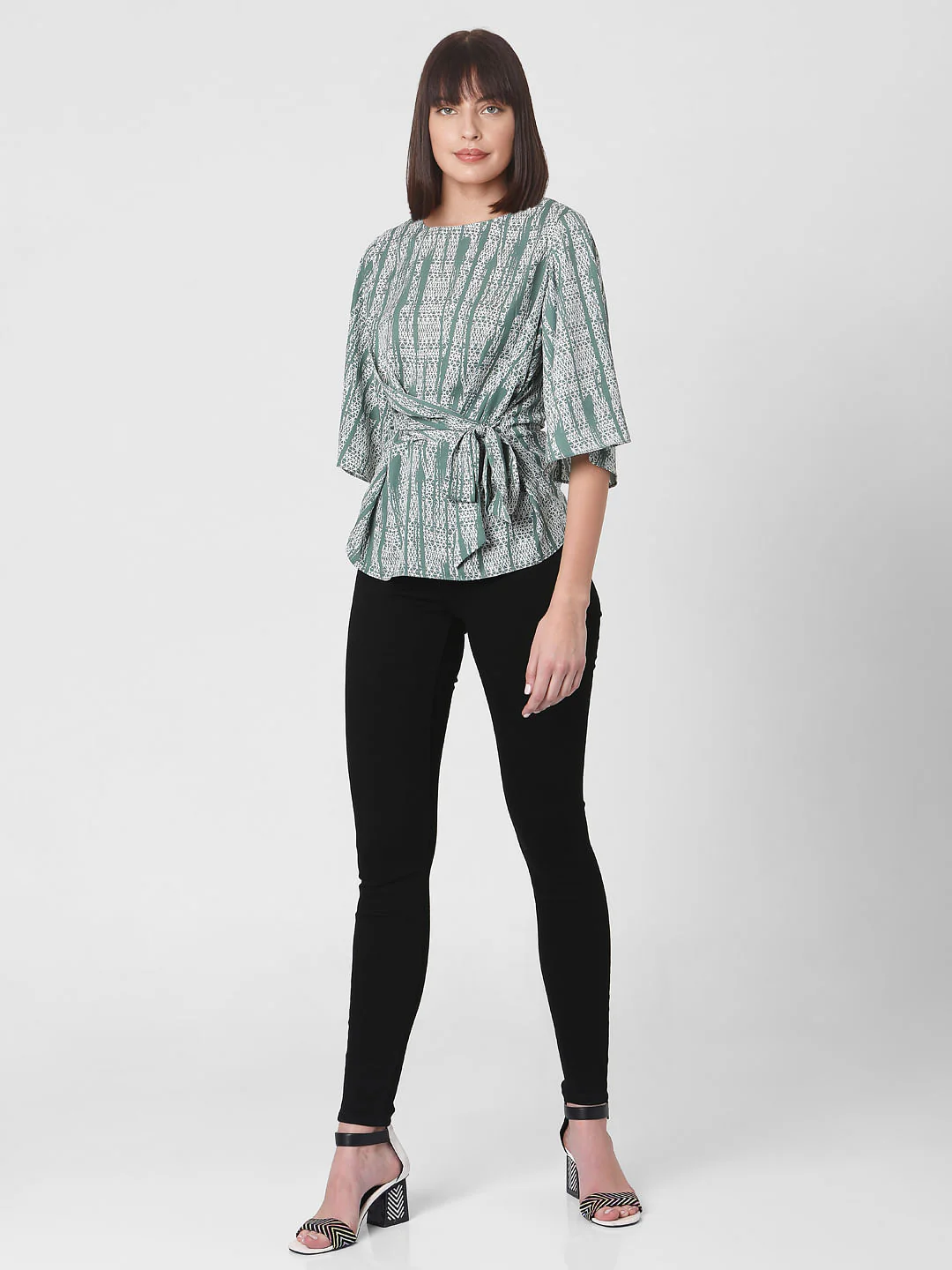Green Geometric Print Wrap Top - Image 5