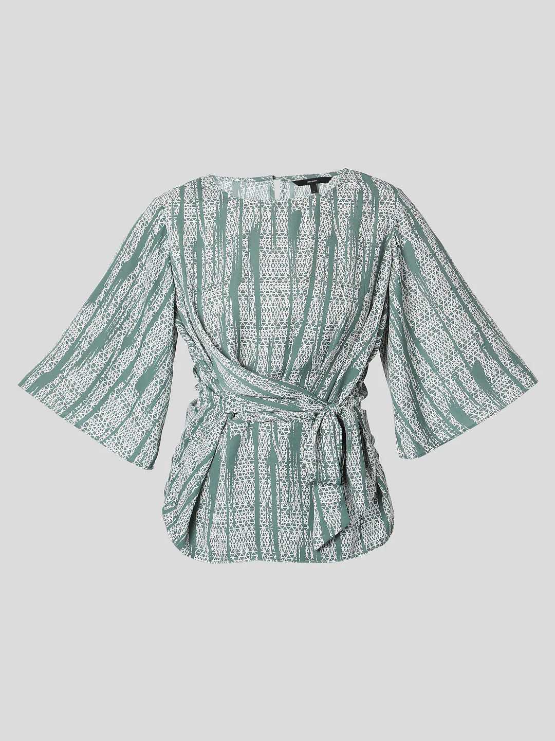 Green Geometric Print Wrap Top - Image 7