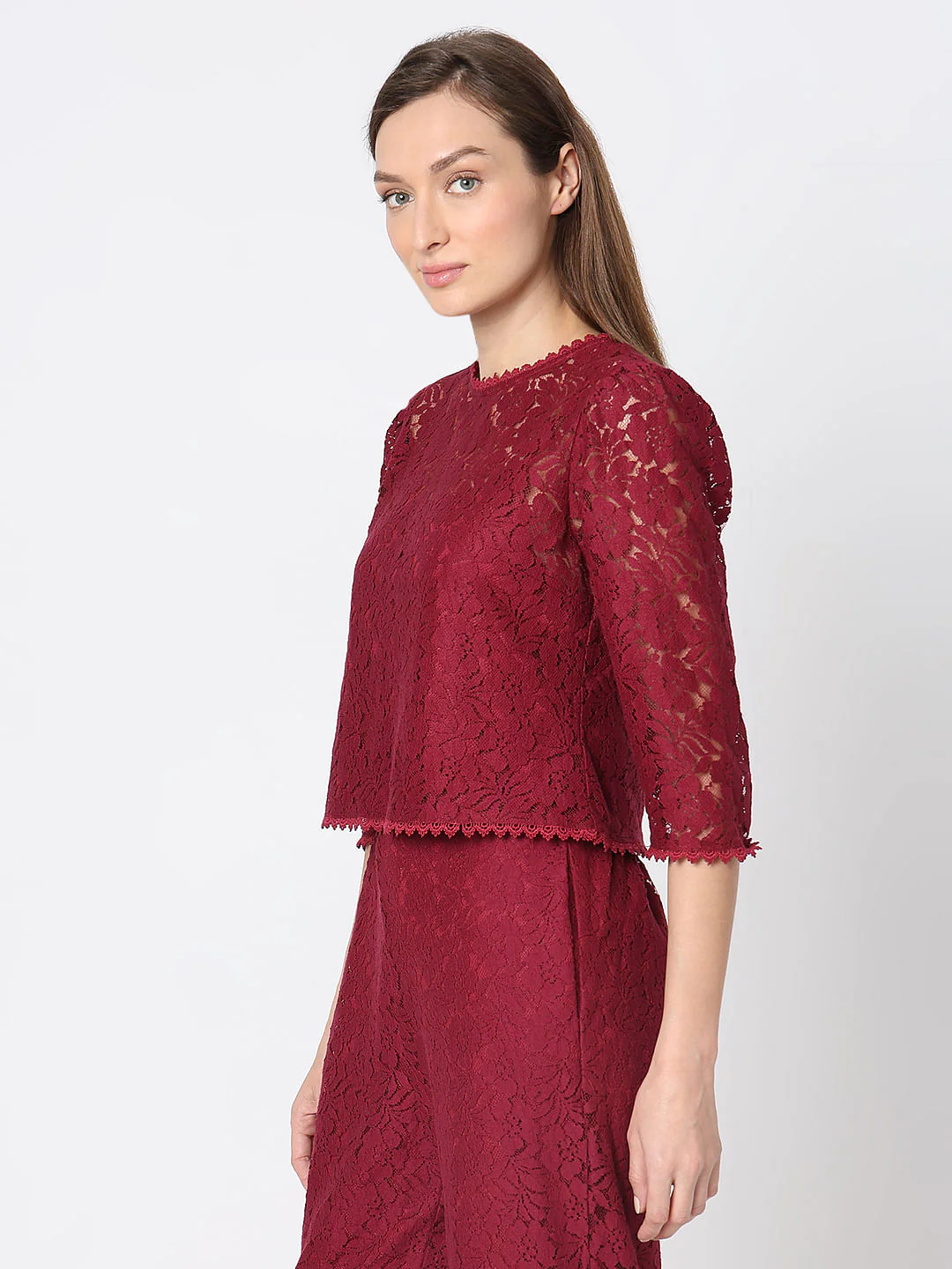 Maroon Lace Co-Ord Set Top - Image 3