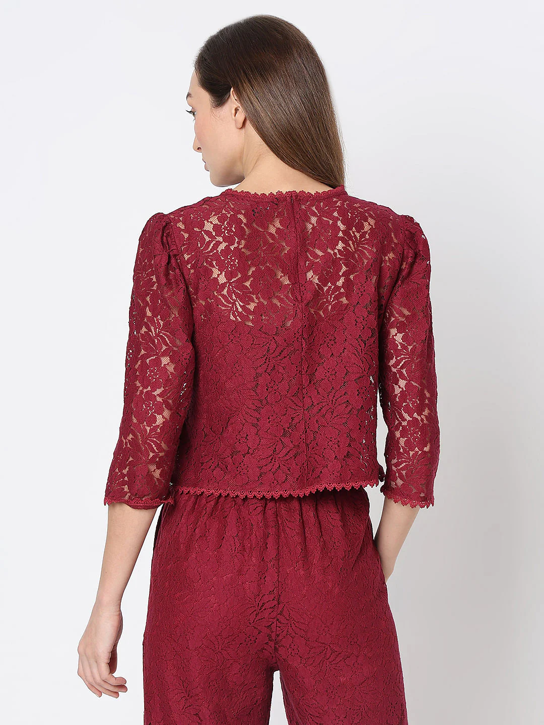 Maroon Lace Co-Ord Set Top - Image 4