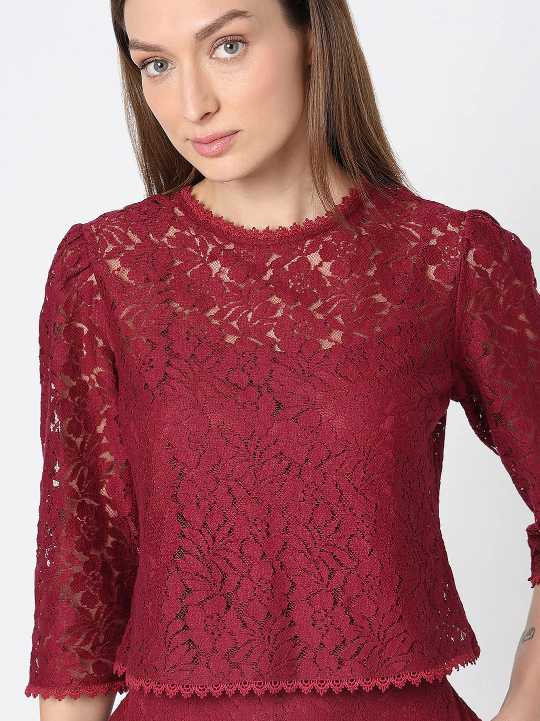 Maroon Lace Co-Ord Set Top - Image 6