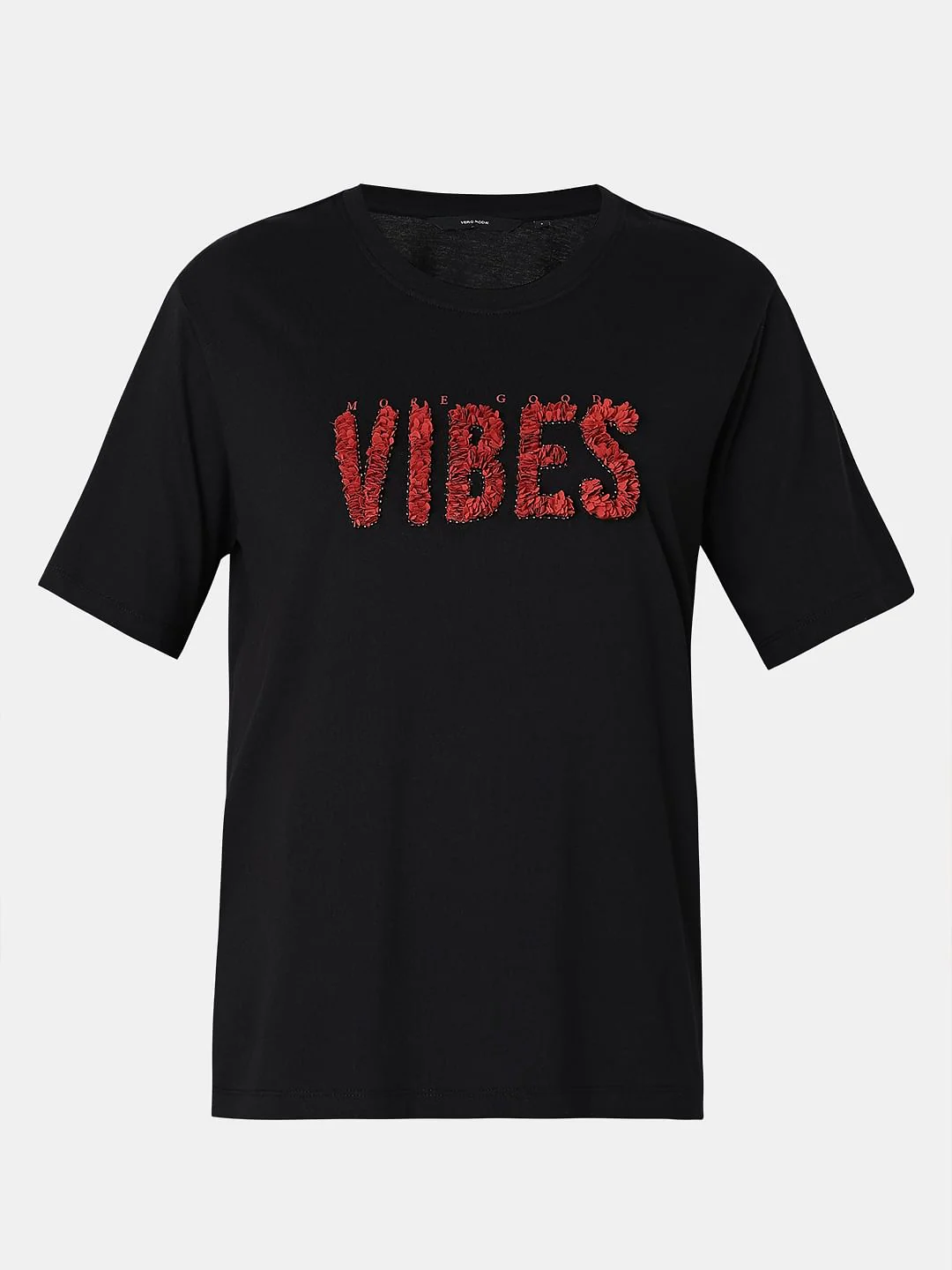 Black Textured Embroidery T-Shirt - Image 7