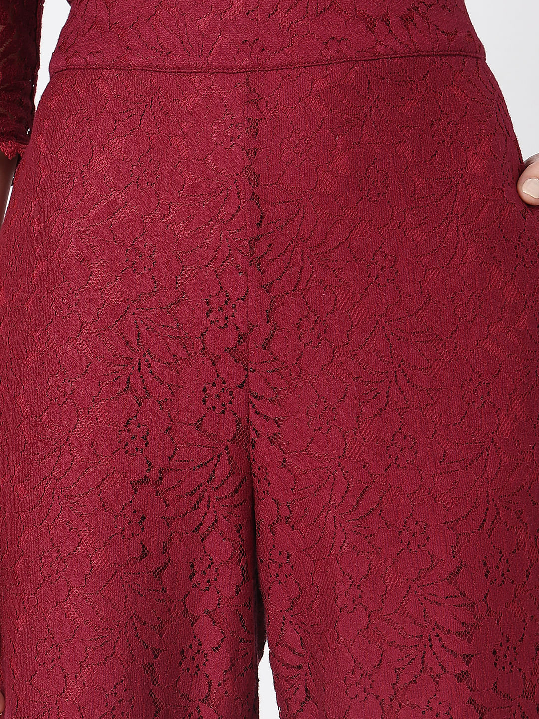 Maroon High Rise Lace Co-Ord Set Pants - Image 6