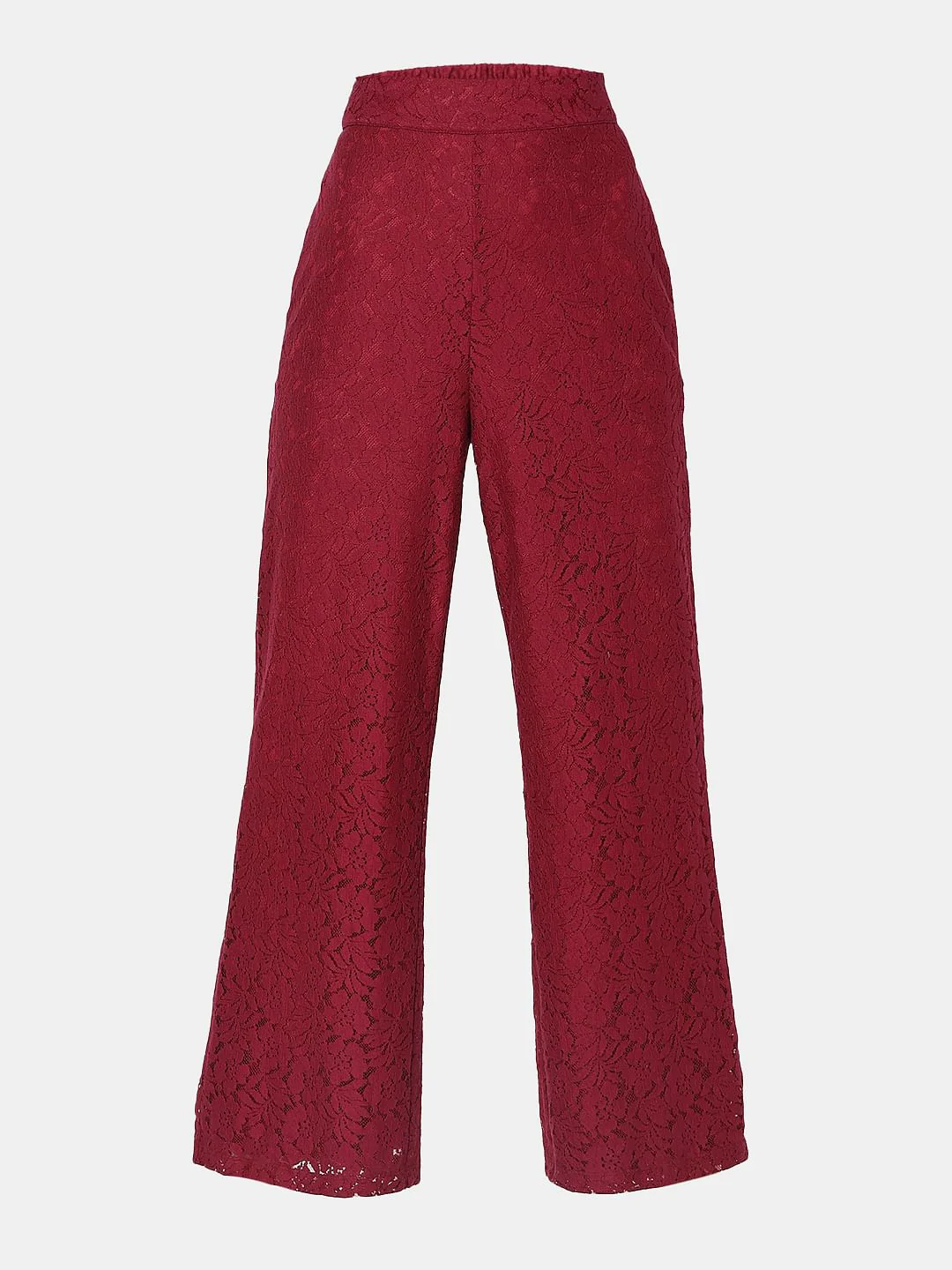 Maroon High Rise Lace Co-Ord Set Pants - Image 7