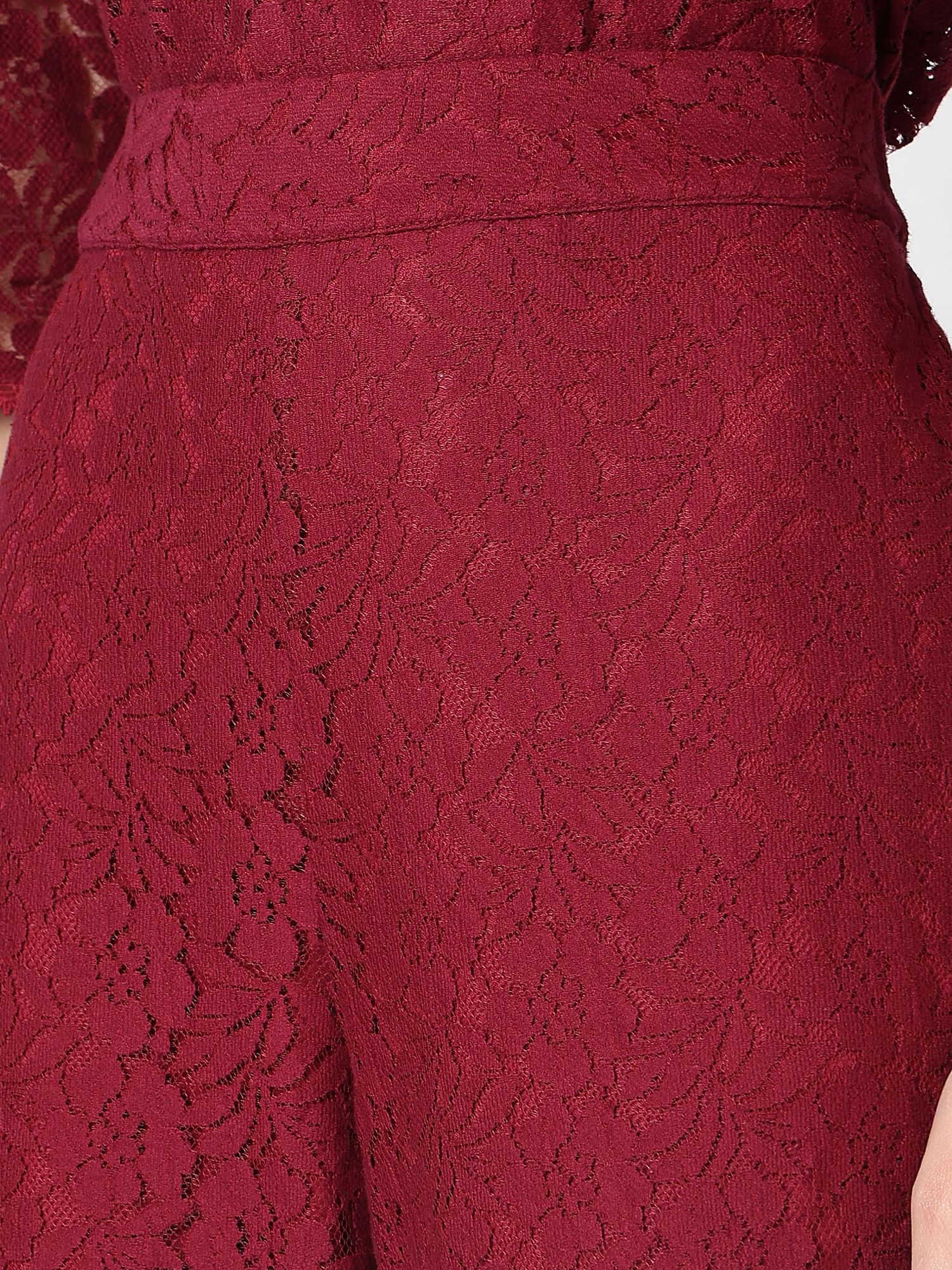 Maroon High Rise Lace Co-Ord Set Pants - Image 8