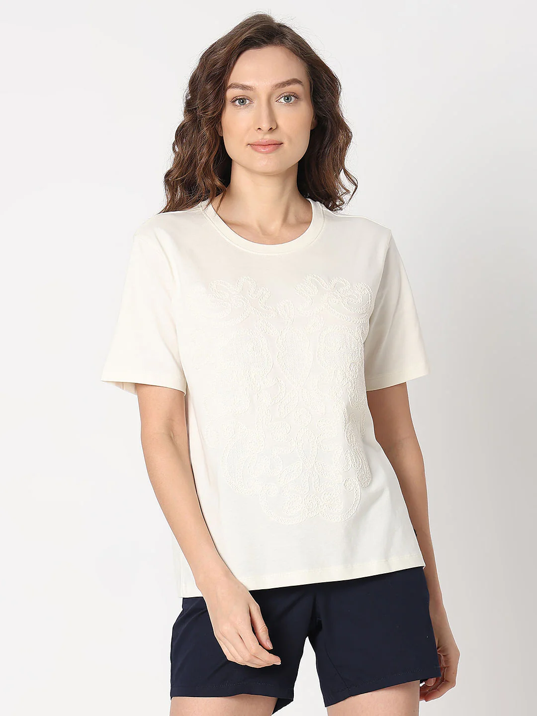 White Cotton Embroidered T-Shirt - Image 2